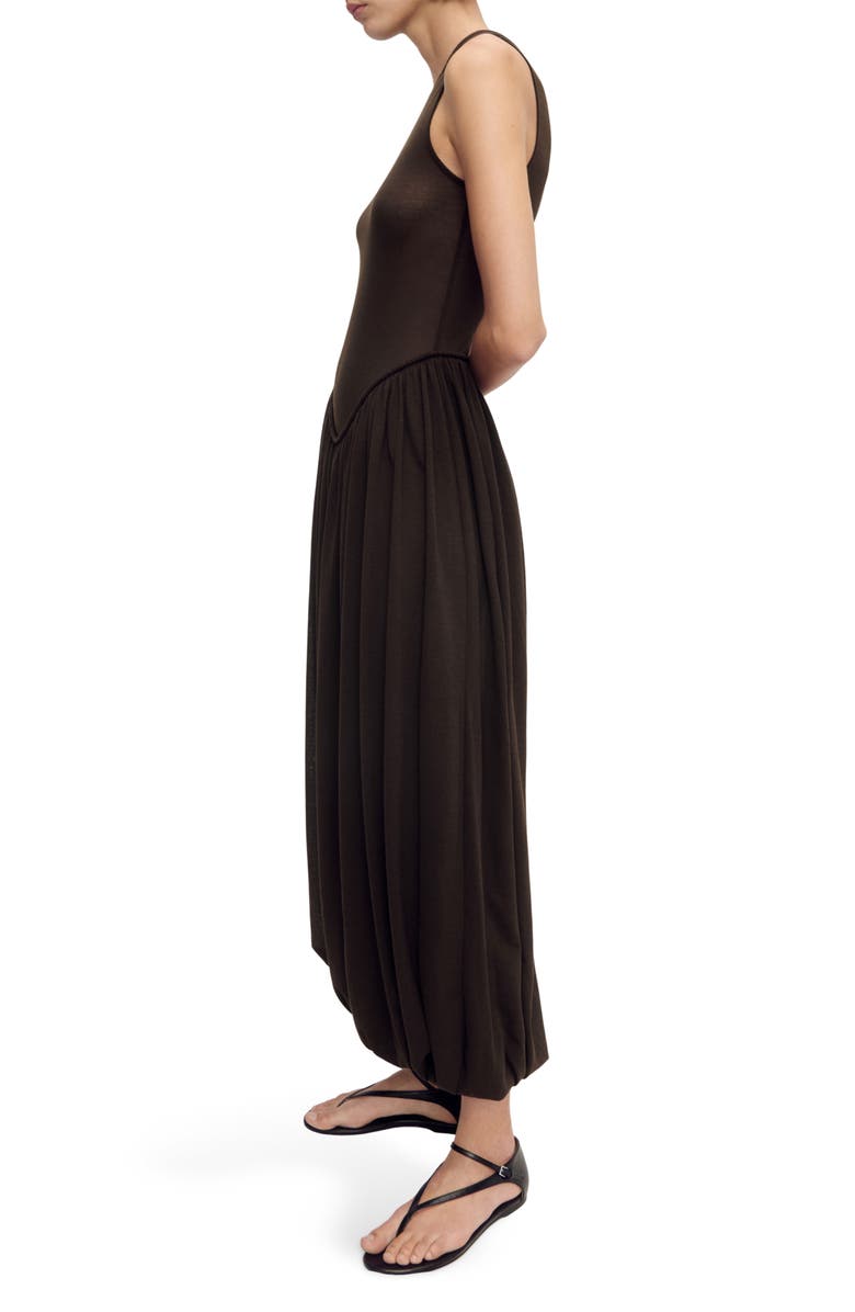 MANGO Semisheer Mixed Media Cotton Blend Maxi Dress, Alternate, color, Chocolate