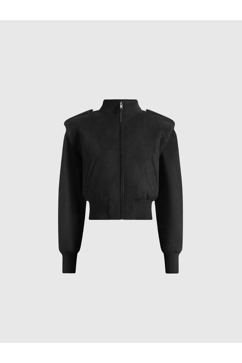 Delfina Suede Trench-Detail Bomber Jacket, Alternate, color, Black
