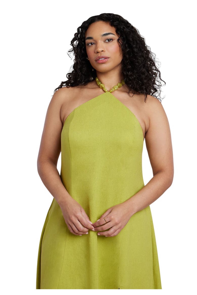 Bead Detail Linen Halter Midi Dress, Alternate, color, LENTIL SPROUT