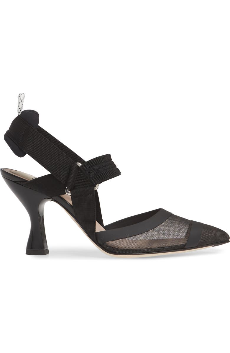 Fendi Colibri Mesh Slingback Pump, Alternate, color, Black