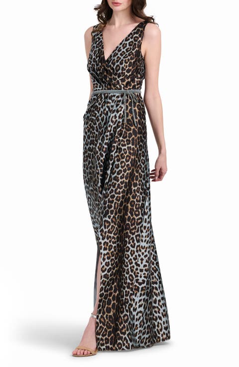 Animal Pleated Taffeta Gown