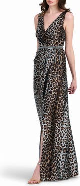 EMILY SHALANT Animal Pleated Taffeta Gown