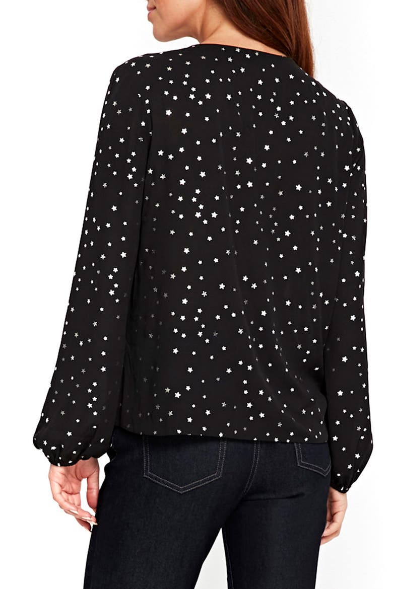 Star Print Wrap Top, Alternate, color, BLACK