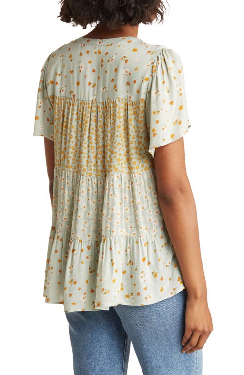 Dr2 By Daniel Rainn Floral Keyhole Tiered Peasant Top In Green