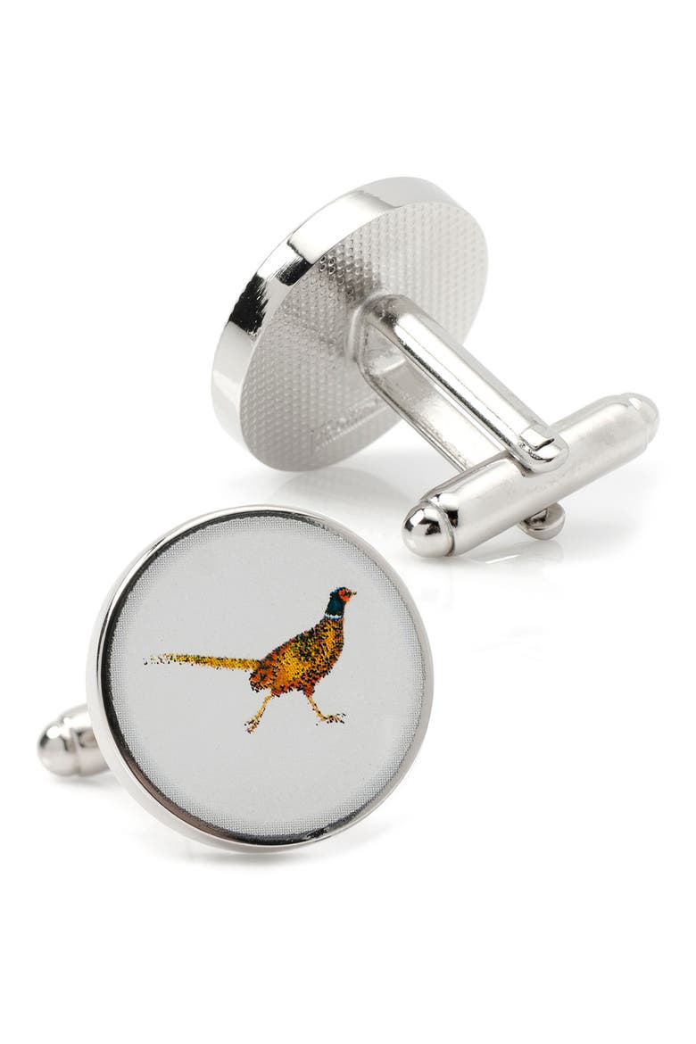 Pheasant Bird Cuff Links, Alternate, color, WHITE