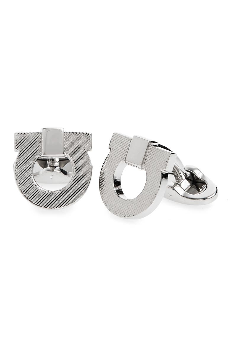 Salvatore Ferragamo Gemelli Gancio Cuff Links, Main, color, SILVER