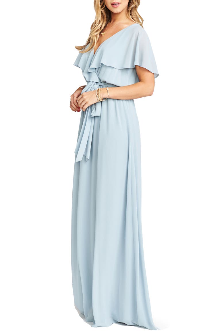 Audrey Ruffle Wrap Front Gown, Alternate, color, STEEL BLUE CHIFFON