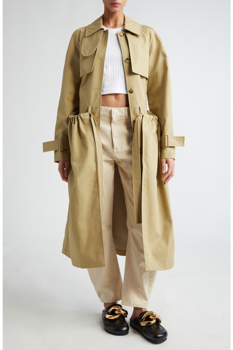 Ruched Waist Trench Coat, Alternate, color, BEIGE