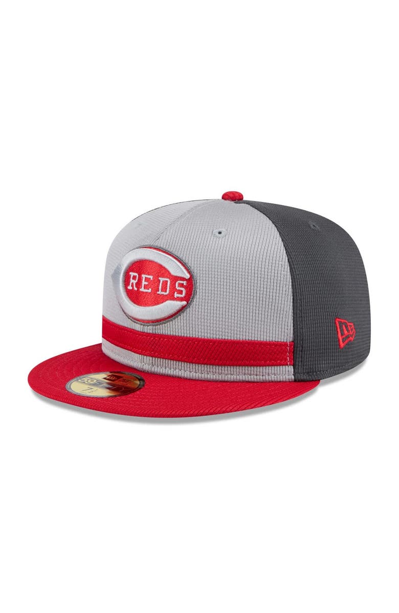 New Era Men's New Era  Gray/Red Cincinnati Reds 2025 Batting Practice 59FIFTY Fitted Hat, Main, color, 