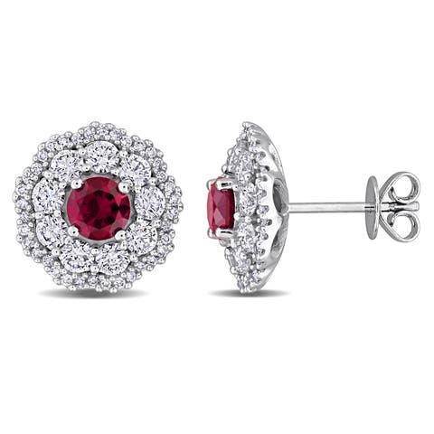 Lab-Created Ruby & Diamond Earrings 14k