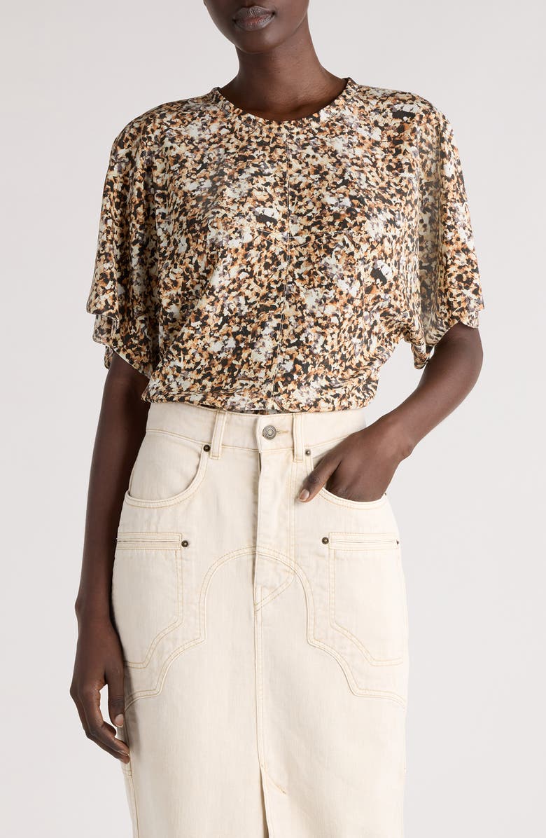 Isabel Marant Karlita Split Sleeve Stretch Silk Top, Main, color, Ochre/ Ecru