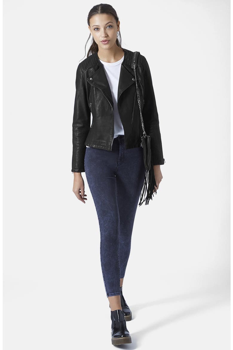 Faux Leather Biker Jacket, Alternate, color, BLACK