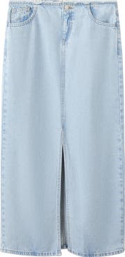 MANGO TEEN Front Slit Denim Midi Skirt