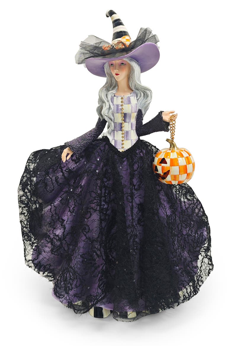 Pumpkin Belle Illuminated Witch Ornament, Main, color, BLACK