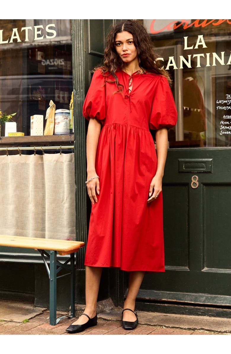 Baukjen Rose Organic Cotton Tie Midi Dress, Alternate, color, Crimson Red