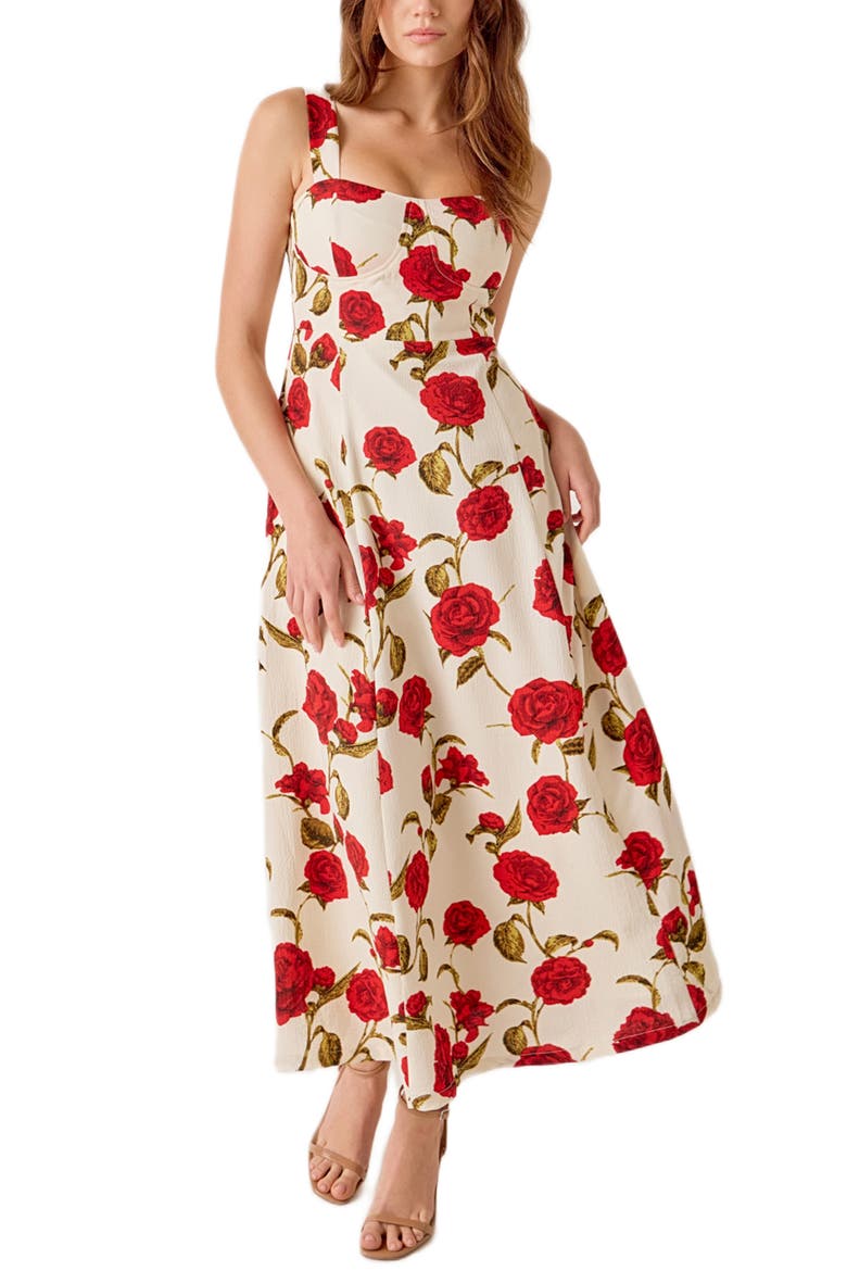 Rose Print Maxi Dress, Alternate, color, IVORY MULTI