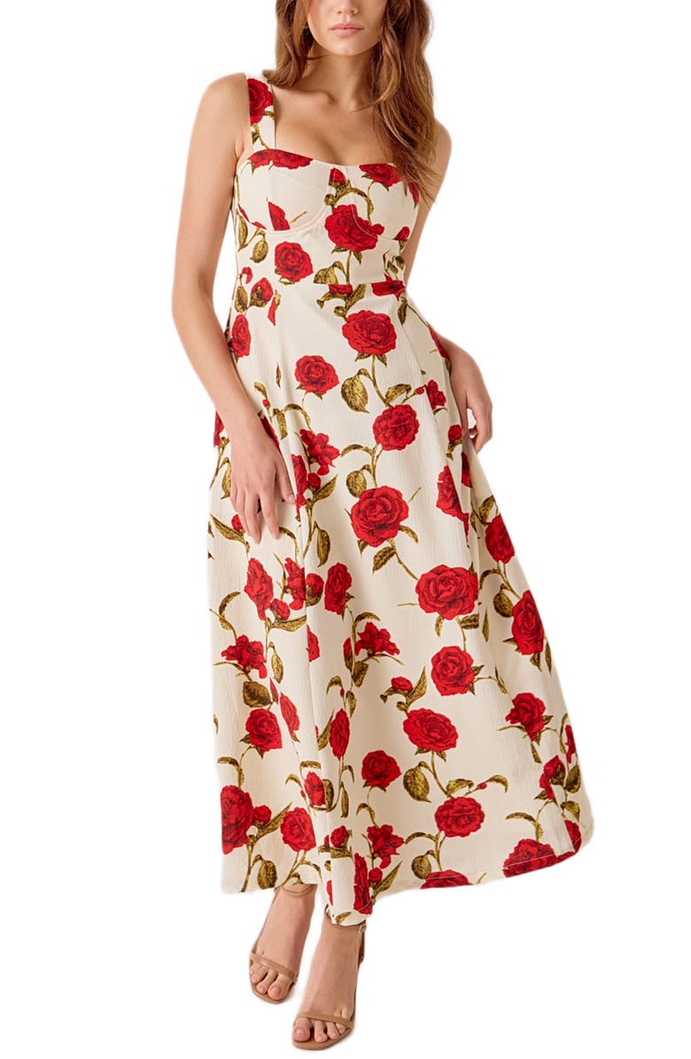 MARSY Rose Print Maxi Dress, Alternate, color, Ivory Multi