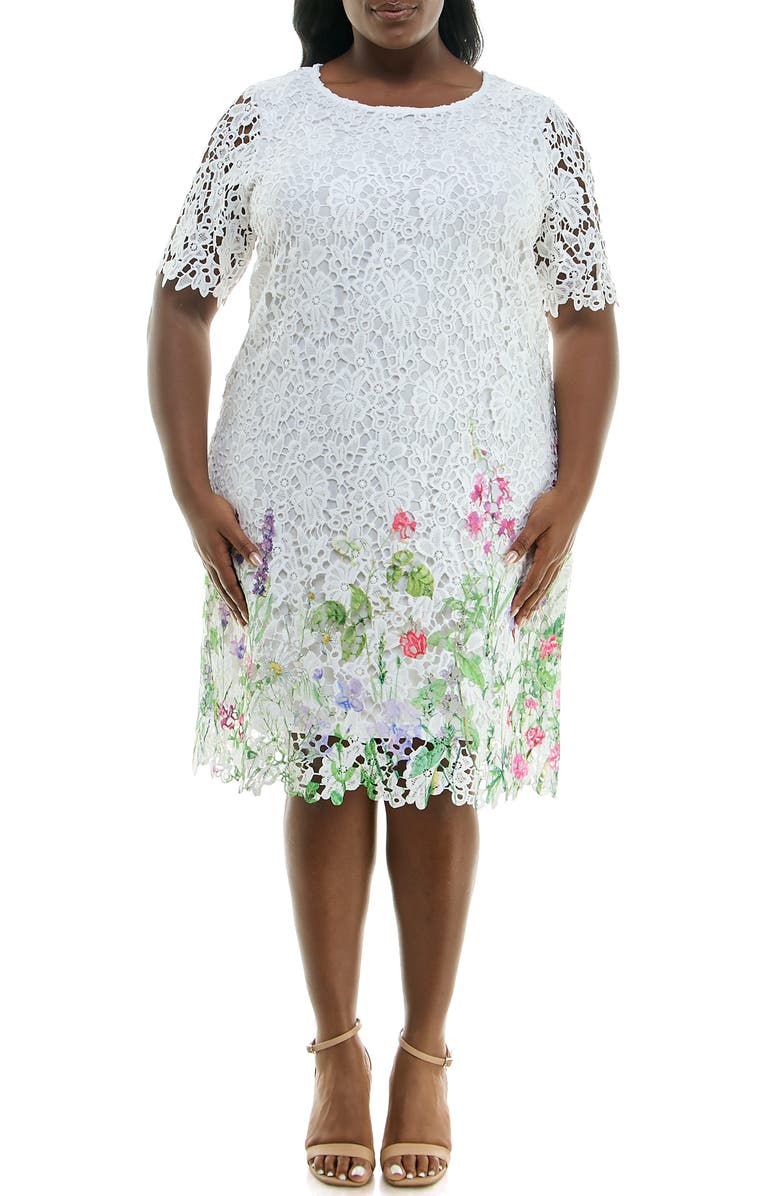Nina Leonard Floral Print Lace Dress, Main, color,