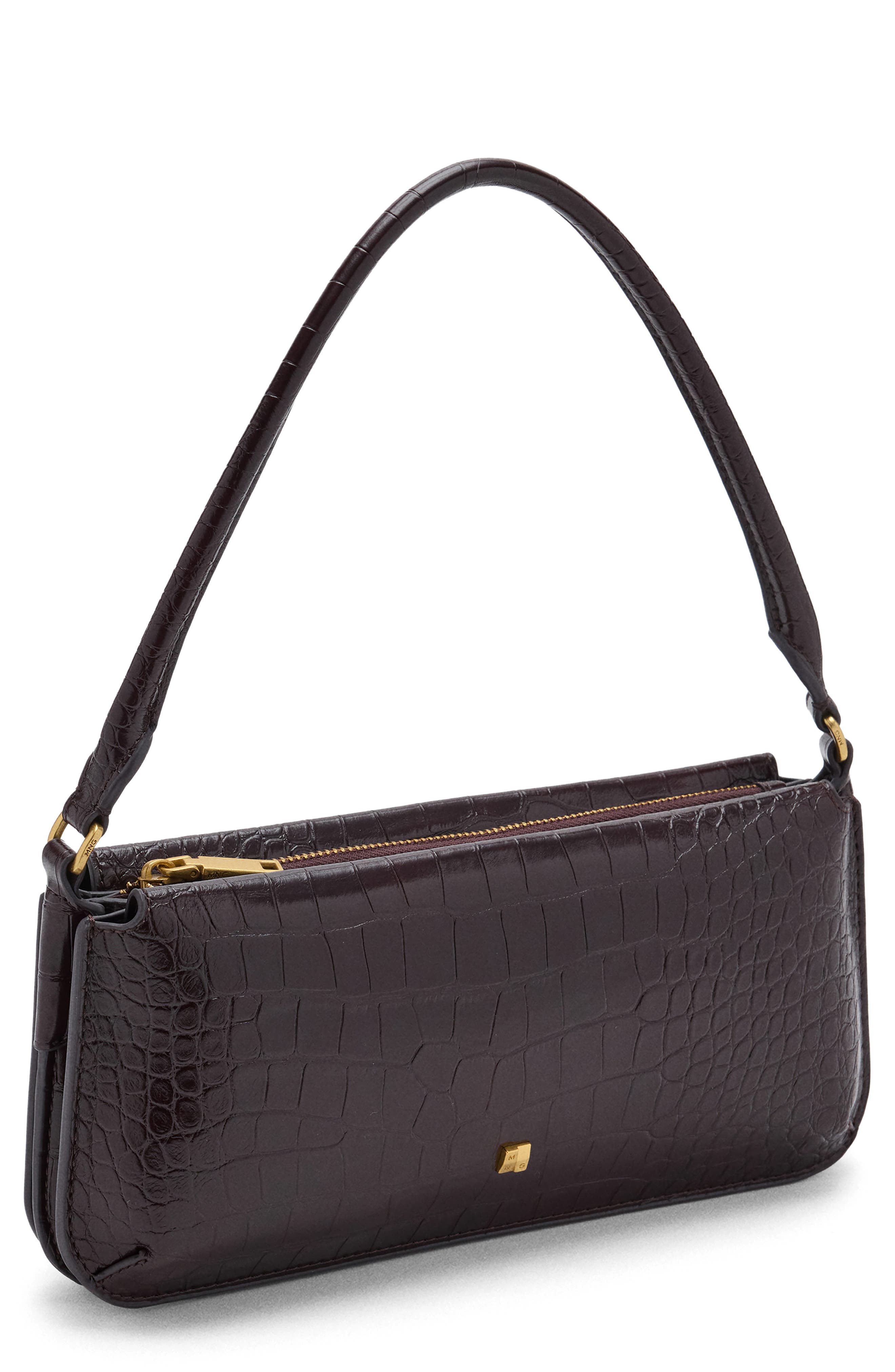 Habana Croc Embossed Faux Leather Shoulder Bag, Main, color, BURGUNDY