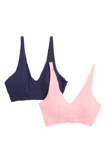 Shop Nordstrom Rack Assorted 2-pack Tranquility Bralettes In Pink Beauty Navy Peacoat