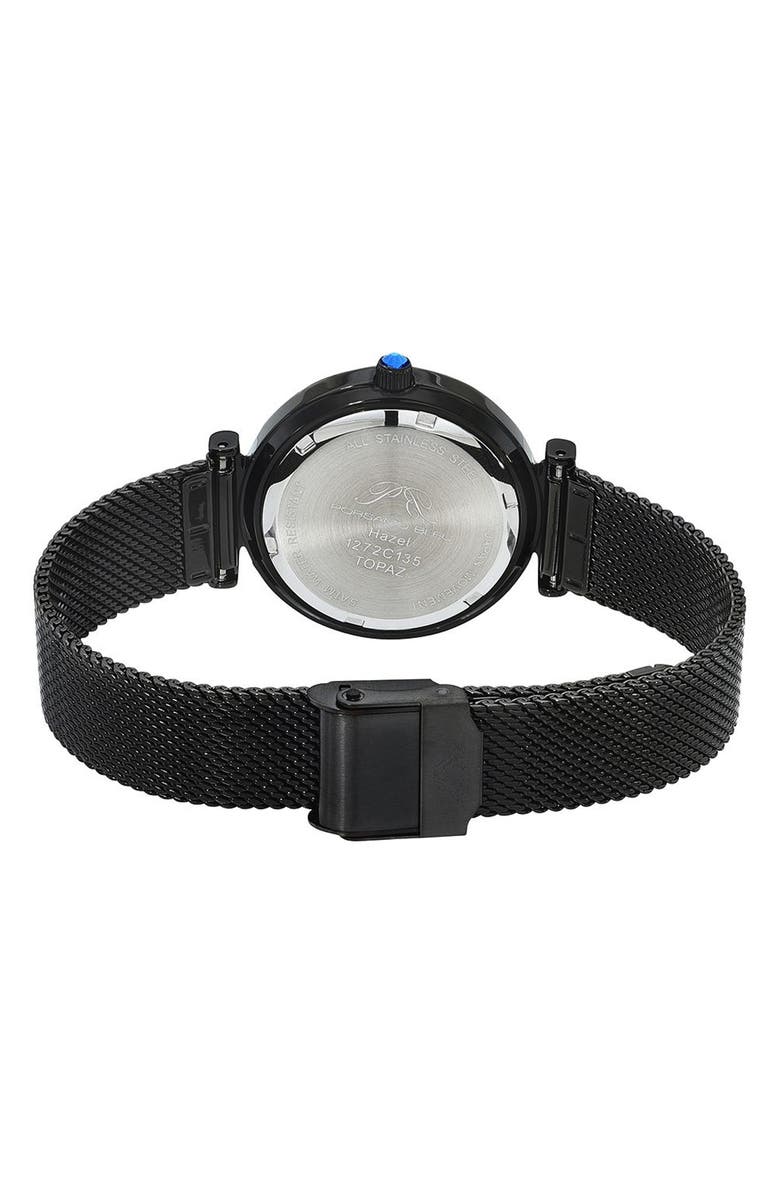 PORSAMO BLEU Hazel White Topaz Mother of Pearl Dial 3-Hand Quartz Mesh Strap Watch, 33mm, Alternate, color, Black