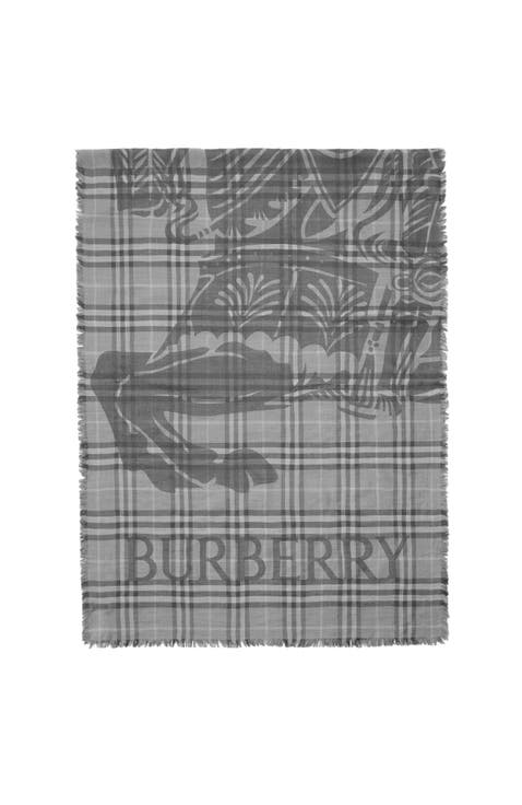 Wide Knight Check Wool Silk Scarf