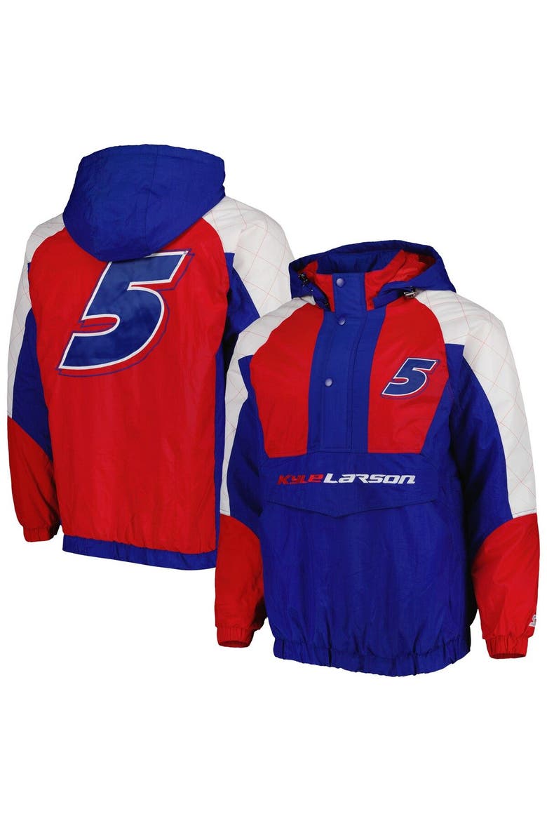 Men's Starter Royal/Red Kyle Larson The Body Check Half-Snap Pullover Jacket, Main, color, Royal