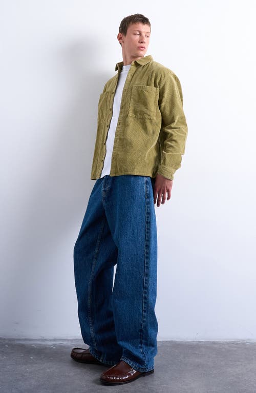 Topman Long Sleeve Regular Fit Corduroy Button-up Shirt In Green