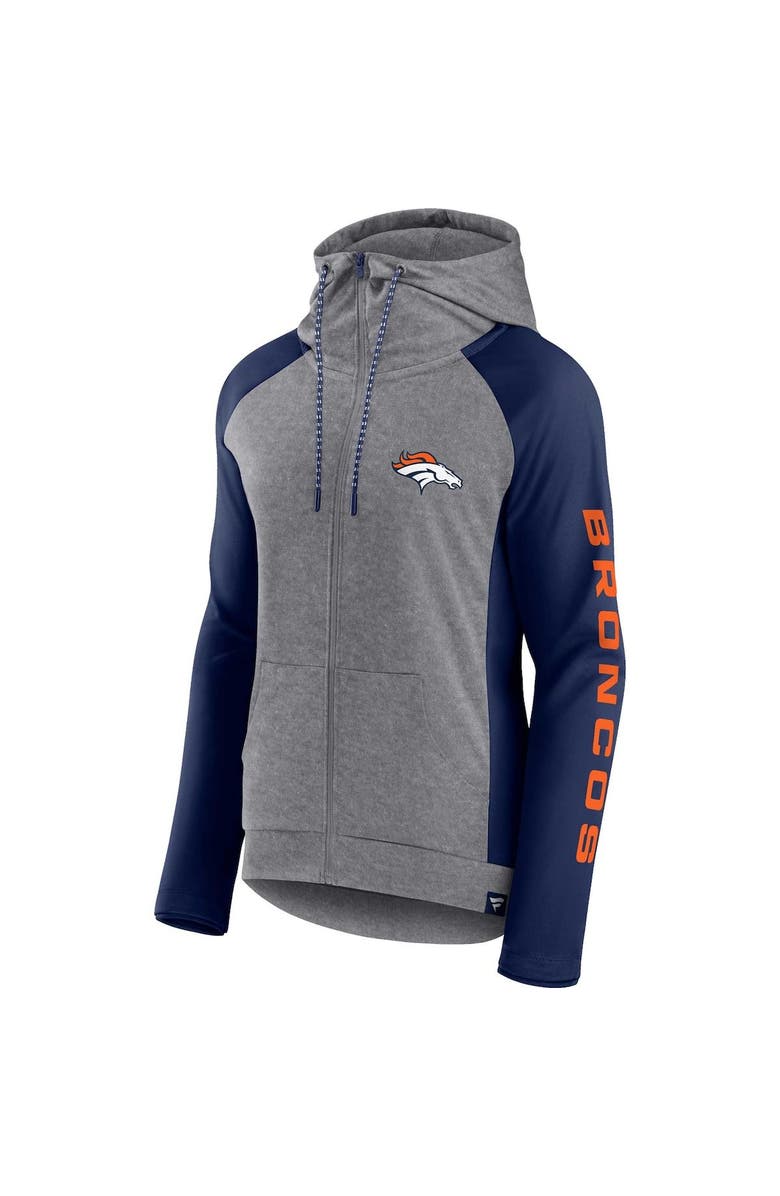 FANATICS Women's Fanatics Branded  Heather Gray/College Navy Denver Broncos Blind Side Lightweight Full-Zip Hoodie, Alternate, color, Heather Gray