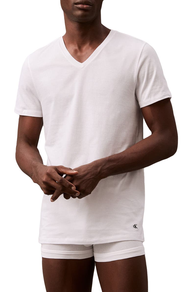 Calvin Klein 3-Pack Classic Cotton V-Neck T-Shirts, Main, color, White/White