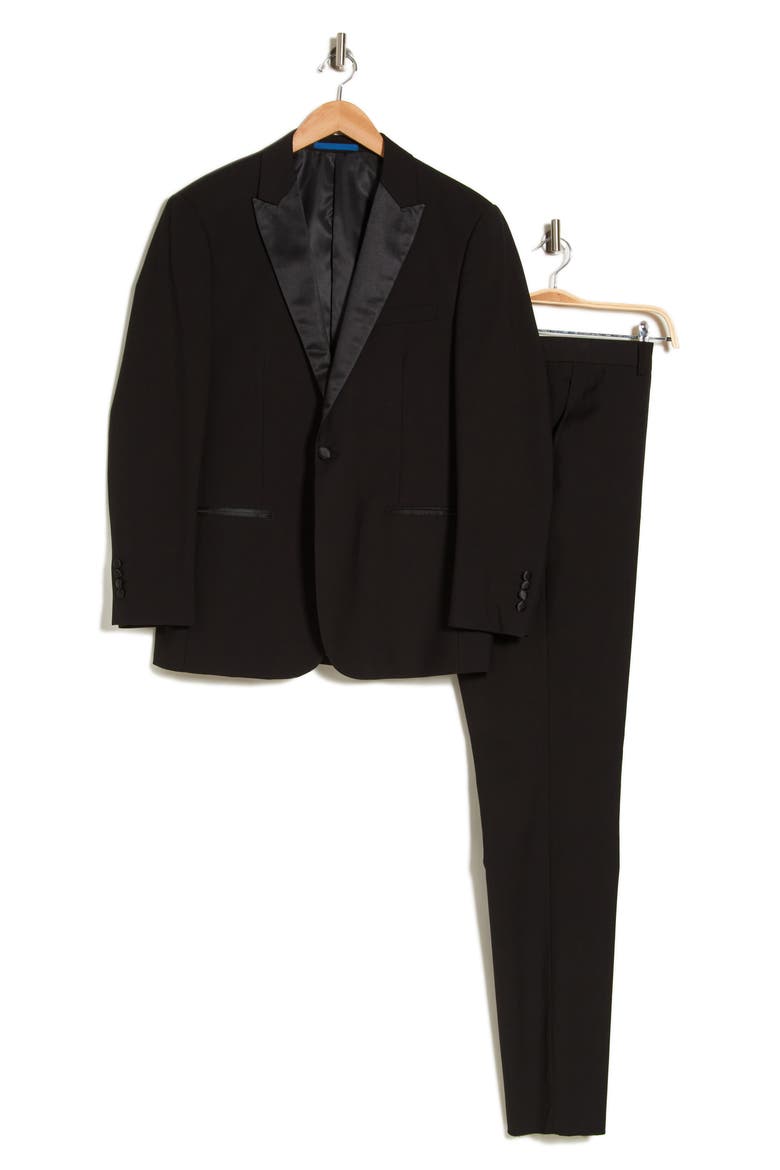 Slim Fit Satin Peak Lapel 3-Piece Tuxedo, Alternate, color, BLACK