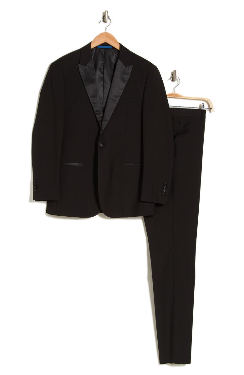 Gino Vitale Slim Fit Satin Peak Lapel 3-Piece Tuxedo, Alternate, color, Black