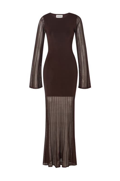 Malina Haisley Sheer Knitted Maxi Dress In Brown