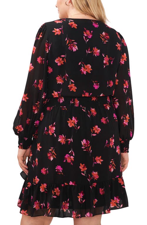 Vince Camuto Smocked Floral Print Ruffle Long Sleeve Minidress