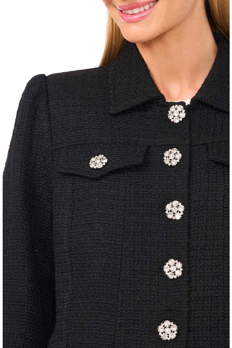 Crystal Floral Button Jacket, Alternate, color, RICH BLACK