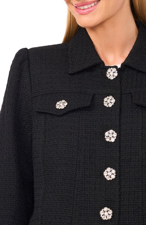 Cece Rhinestone Button Tweed Jacket In Black