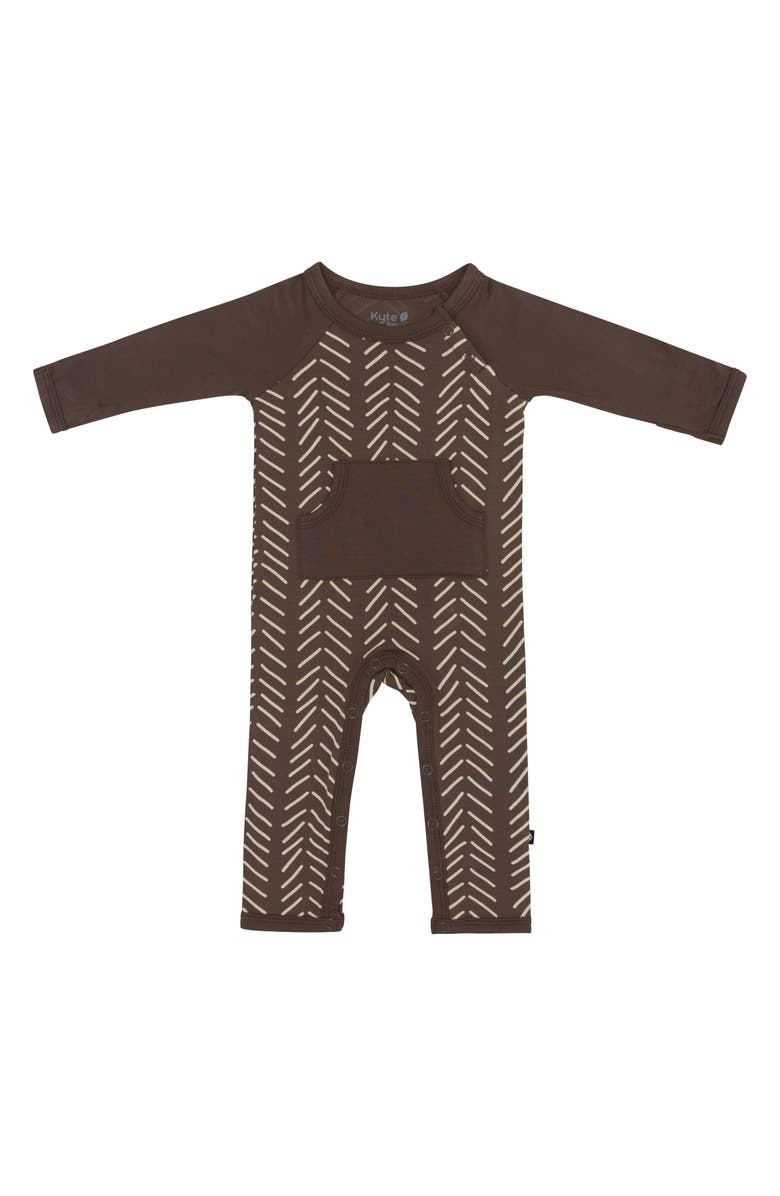 Kyte BABY Espresso Herringbone Print Longall Romper, Main, color, 