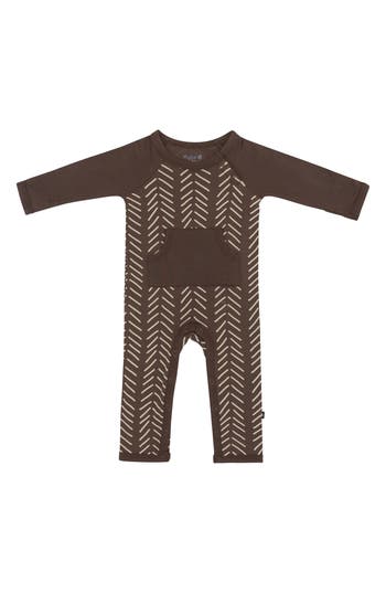 Kyte Baby Espresso Herringbone Print Longall Romper In Brown
