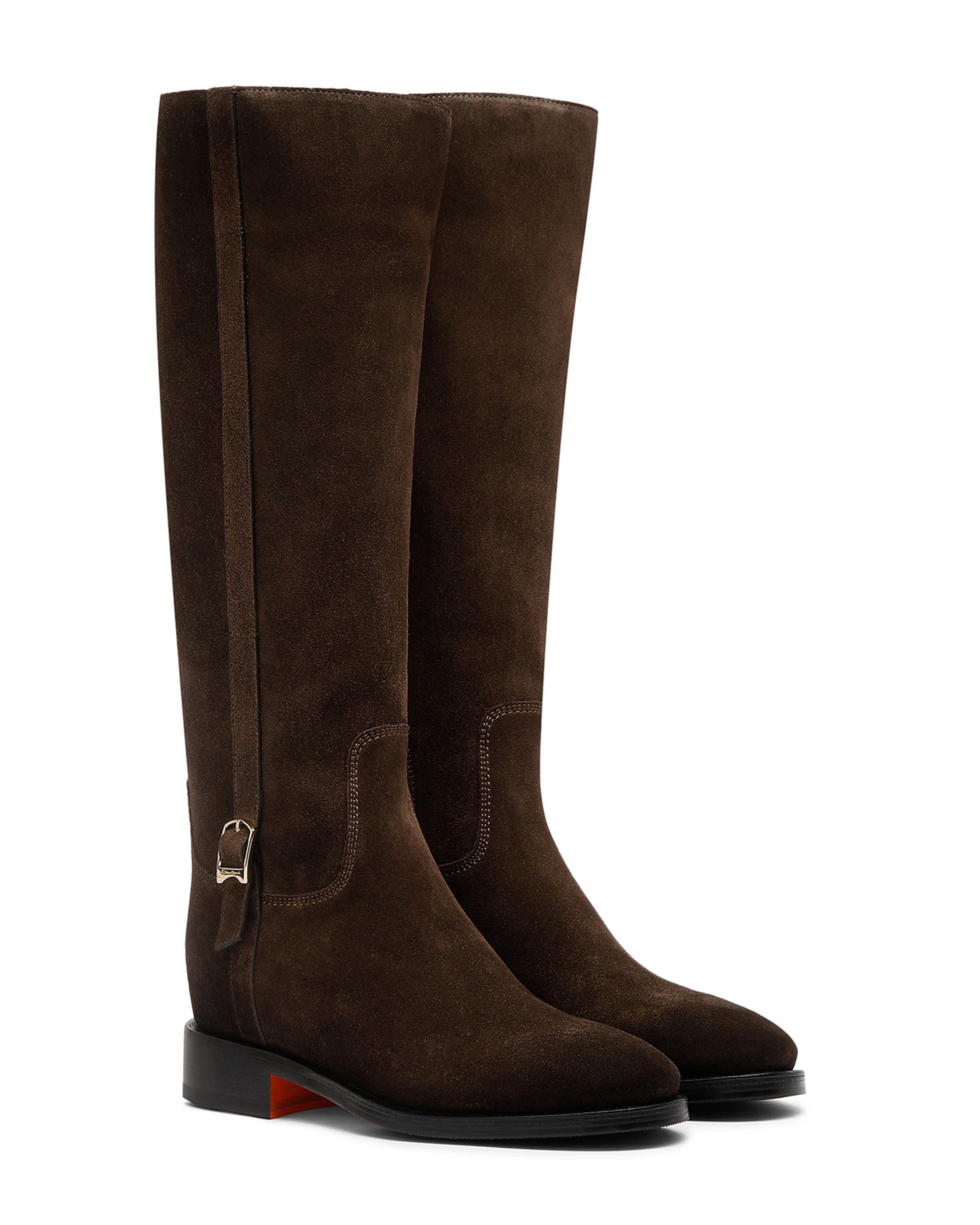 Santoni Suede Riding Boot, Alternate, color, Brown