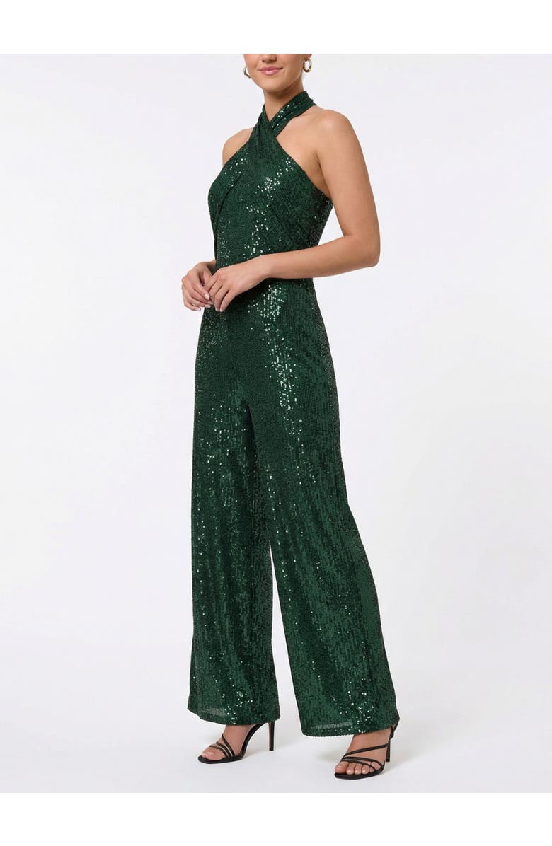 RACHEL Rachel Roy Goddess Sleeveless Sequin Jumpsuit, Alternate, color, Green Pasture