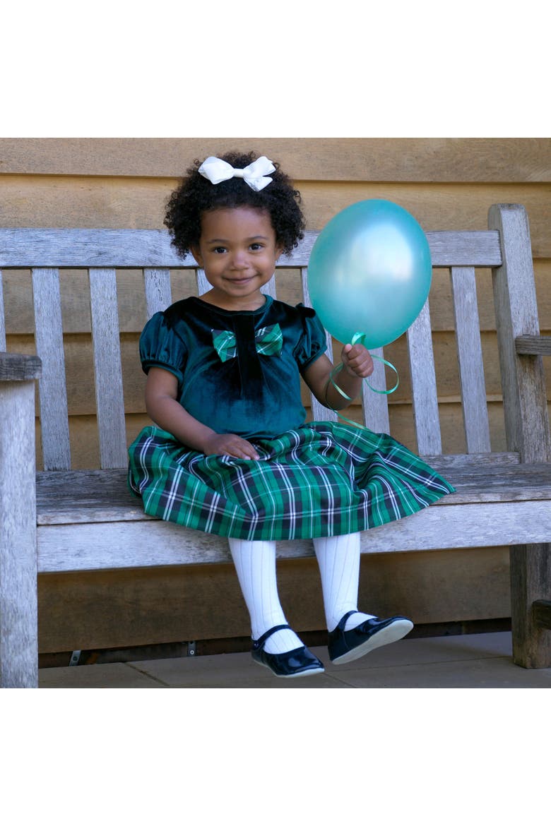 Green Velvet Check Party Dress, Alternate, color, Green