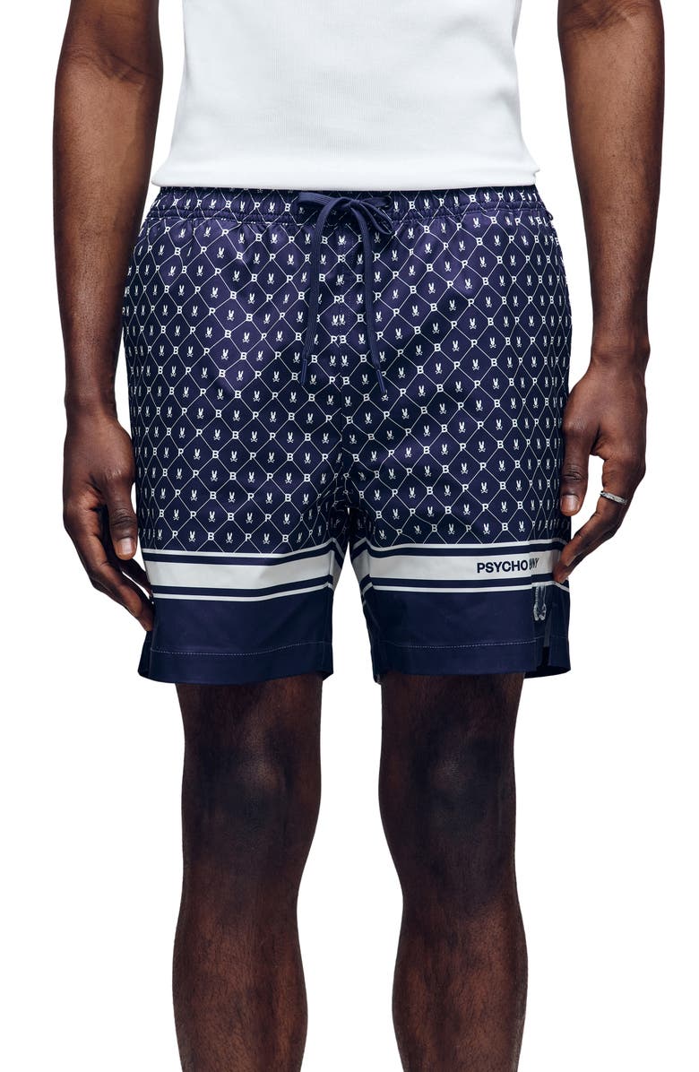 Psycho Bunny Hunter Bunny Print Swim Trunks, Main, color, 