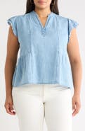 Caslon® Ruffle Eyelet Chambray Popover Top
