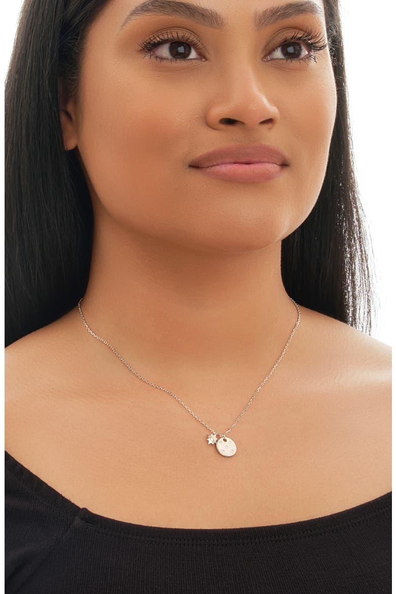 CZ North Star Charm & Disc Pendant Necklace, Alternate, color, SILVER