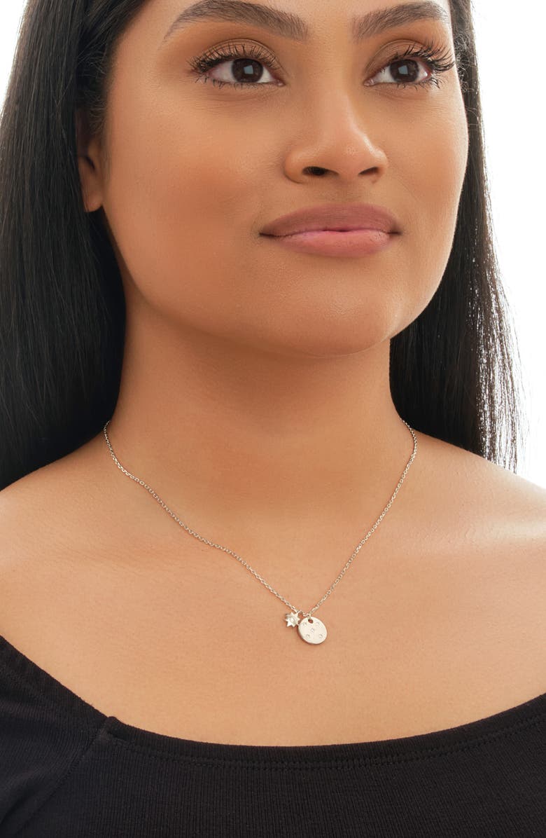 Sterling Forever CZ North Star Charm & Disc Pendant Necklace, Alternate, color,