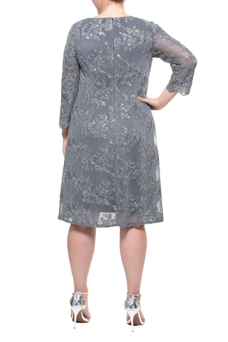 Embroidered Mock Jacket Cocktail Dress, Alternate, color, SMOKE