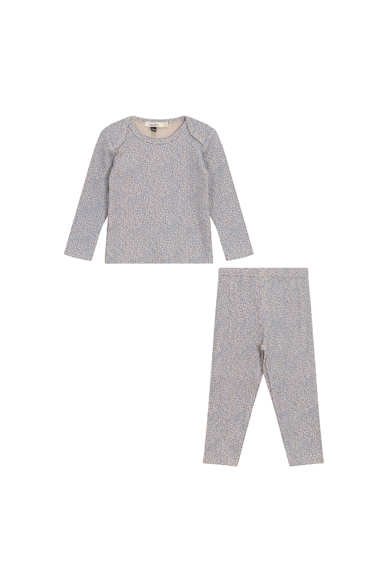 Leopard Print 2 Piece Long Sleeve Top and Pants Set, Main, color, Beige/Blue