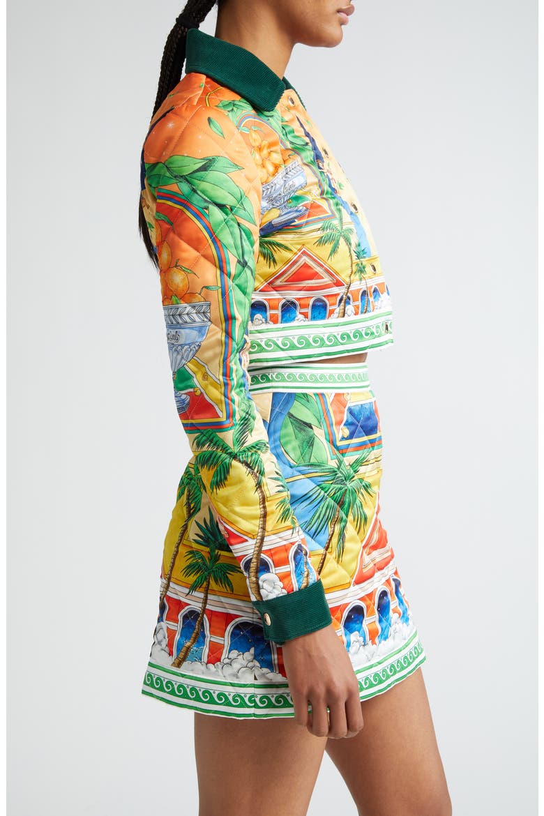 Quilted Triomphe D'Orange Print Crop Jacket, Alternate, color, TRIOMPHE DORANGE
