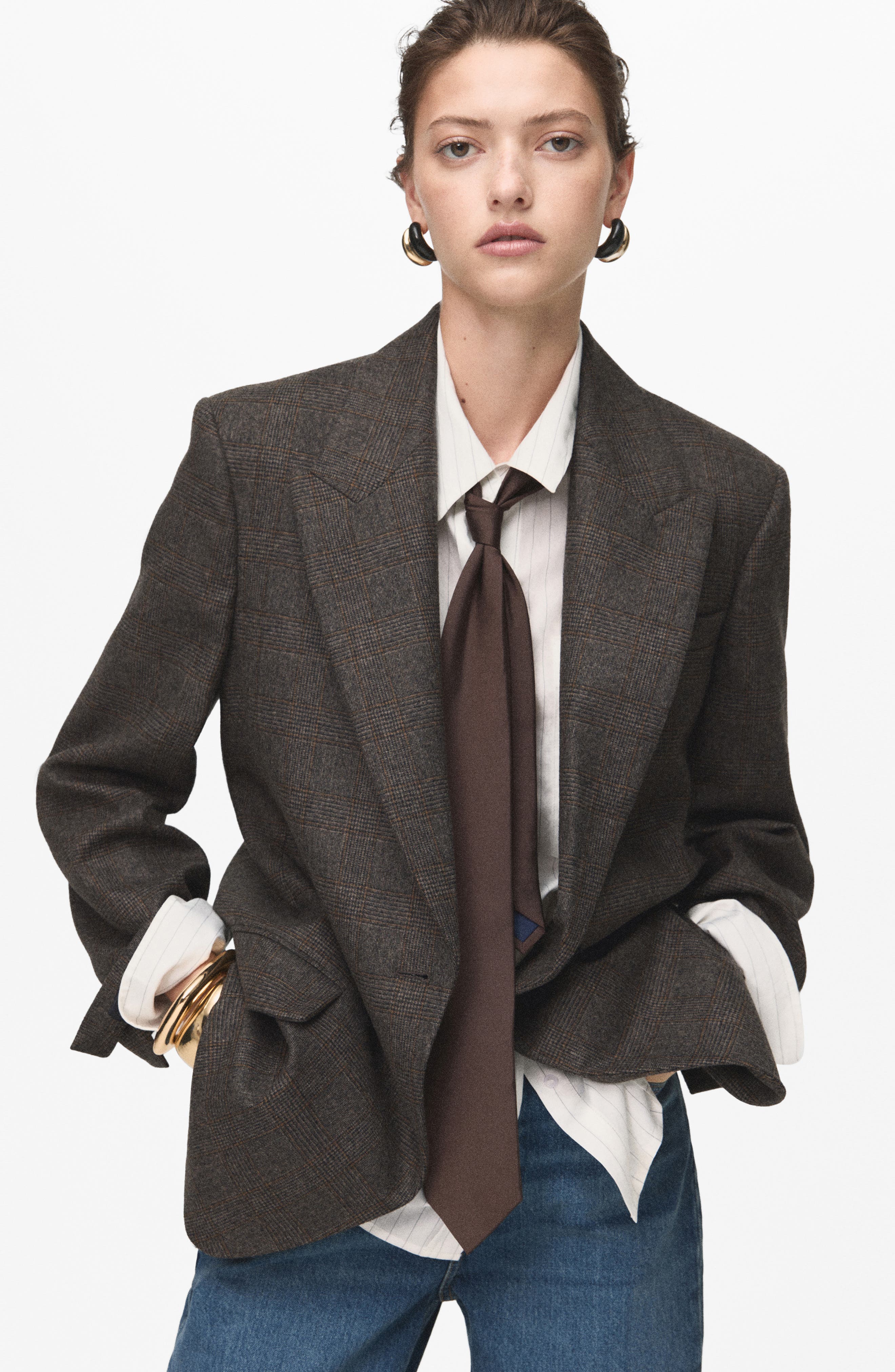 Houndstooth One-Button Wool Blend Blazer - image 2