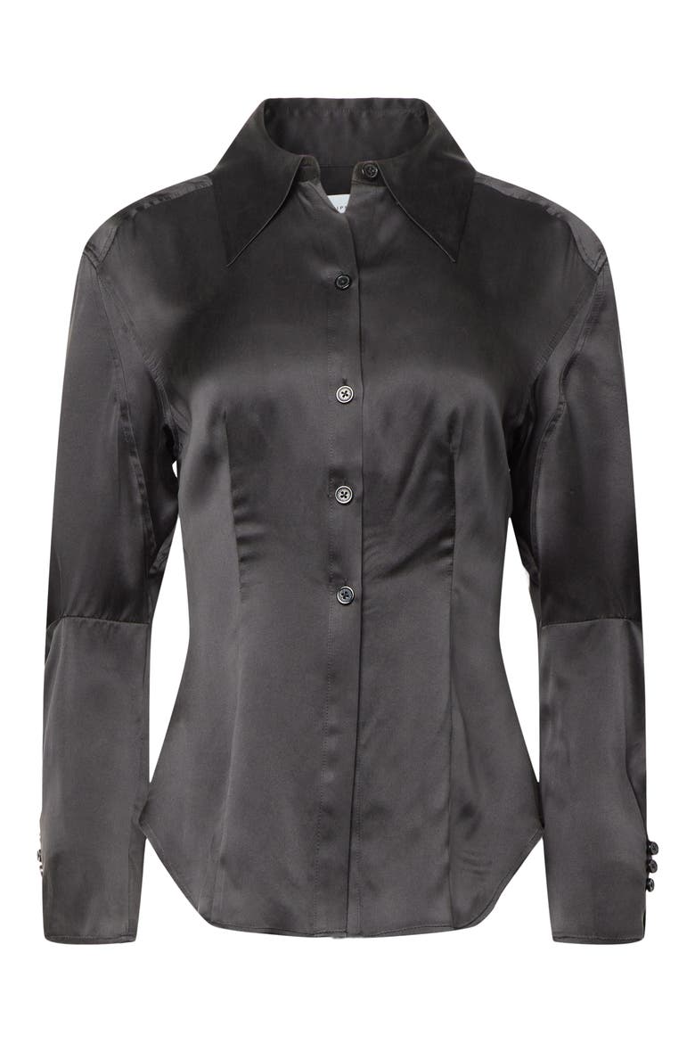 Bailey Silk Satin Button-Up Shirt, Main, color, TRUE BLACK